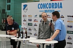 Uwe Jungandreas und Maik Handschke bei der Pressekonferenz im Interview mit Concordia-Pressesprecher Sven Sauerbrey